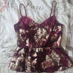 Charlotte Russe Floral Velvet Ruched Top